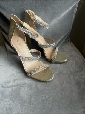 Kelly & Katie Gold Rhinestone Strap High Heel Sandals